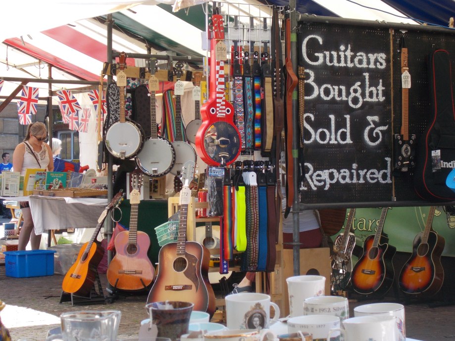 Guitar stall, Cambridge market, Cambridge, places to visit
